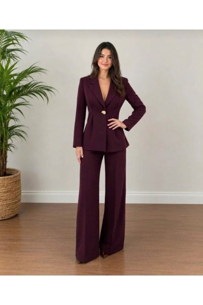 Genel Markalar Eyza Fashion Slim Fit Dar Kalıp Kadın Formlu Tek Düğmeli Blaze...