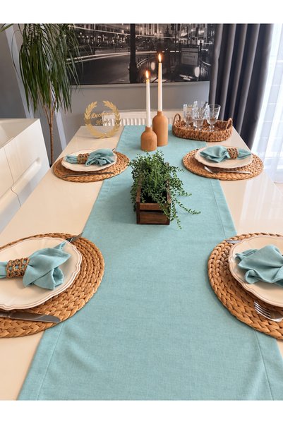 Decamor home مفرش طاولة مخملي بلون النعناع الأخضر (لا يشمل المناديل)