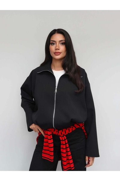 ESRAHELVACI جاكيت بومبر بتفاصيل مطوية وسحاب أمامي