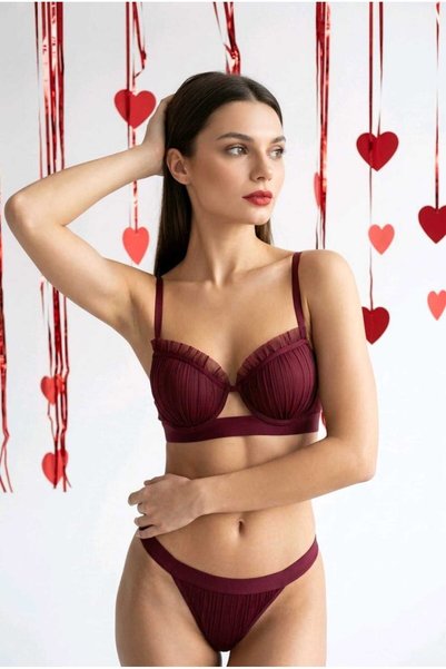 hies DESTEKLİ İSTİRİDYE BORDO SÜTYEN TAKIMI