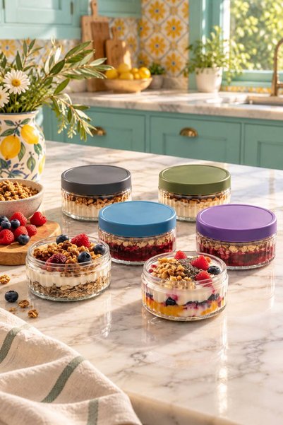 Sigma Home Rena - Set of 6 Glass Storage Containers with Colorful Lids, Break...