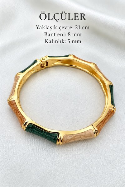 beus Renkli Emaye Bambu Model Kelepçe Bileklik 316L Paslanmaz Çelik Gold - Kadın