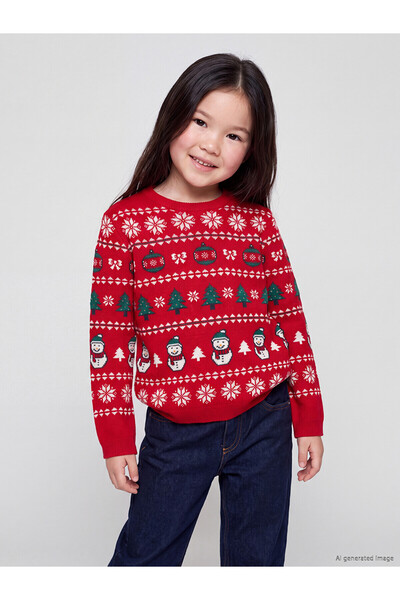 LC Waikiki Ozmarka New Season Red Crew Neck Girls' Knitwear Sweater