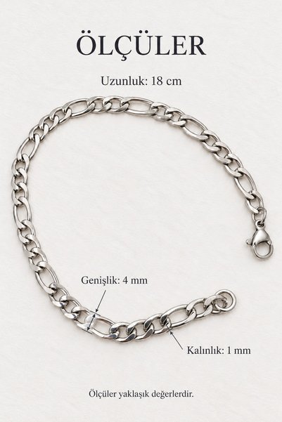 stainless steell Taşsız Sade Zincir Bileklik 316L Paslanmaz Çelik Gümüş Renk Ayarlanabilir - Unisex