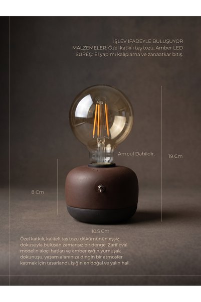 Glarus Atelier MONO | Rustik Taş Tozu Masa Lambası Toggle Switch G95 Led Fila...