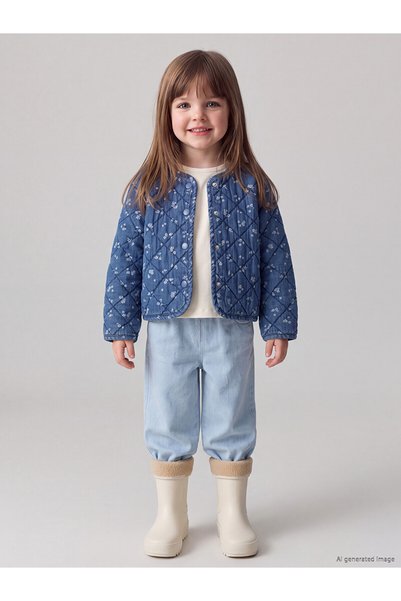 LC Waikiki Özmarka New Season Blue Floral Cotton Baby Girl Jacket