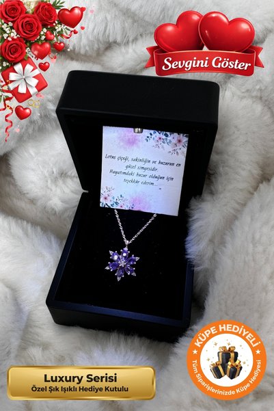 Lucente Jewellery Işıklı Hediye Kutulu 925 Ayar Rose Ametist Taşlı Lotus Luxu...