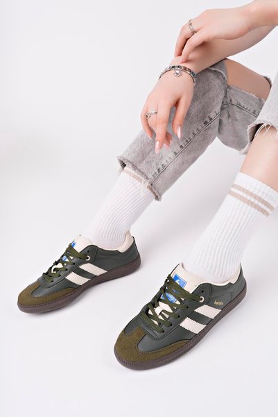 ARONA Bağcıklı Unisex Spor Sneaker Ayakkabı-Haki-Bej