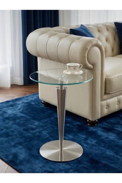 IN HOME STORE Modern Design Side Table Glass Top Metal Base