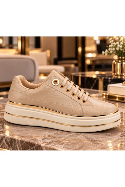 Ventes Women's Stylish Gold Striped Thick Sole Casual Shoes