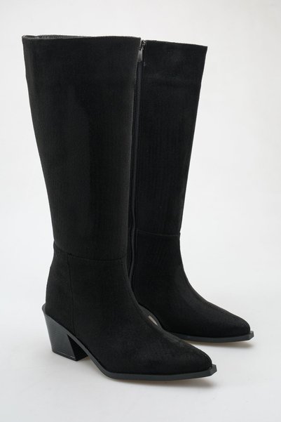 MODAADAM Women's Almelo Short Heeled Zippered Pull-On Cowboy Boots - Black Suede