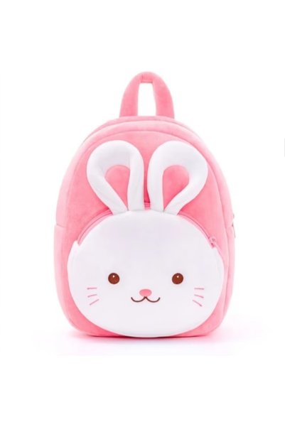 Malvys Rucsac de pluș Iepuraș roz Bunny Boo 28 cm, Ghiozdan moale cu urechi 3D