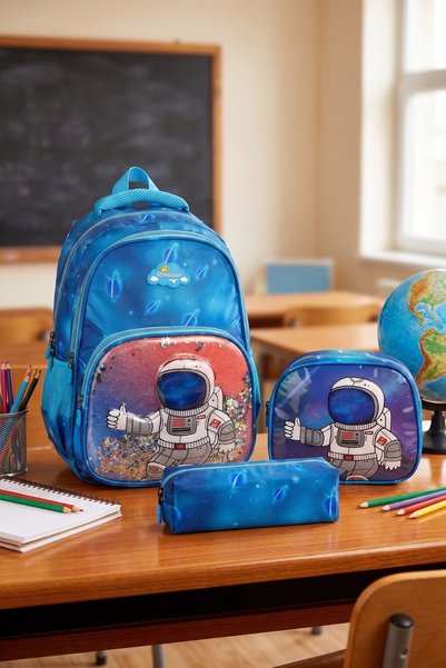 Fiyaka Rlx-1370 Erkek Çocuk Kalemlikli Beslenme Çantalı Üçlü Set Astronot Des...