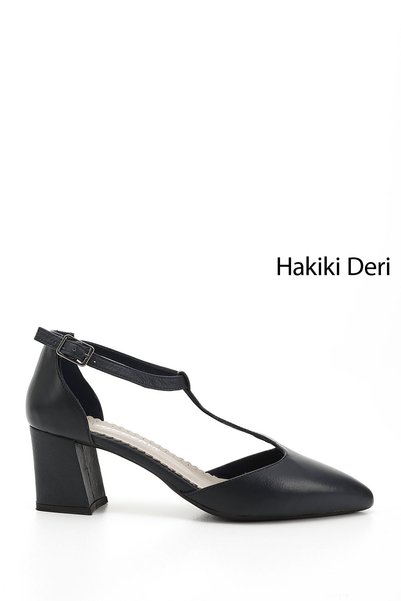 GÖNDERİ(R) Women's Navy Blue Antique Ankle Strap Medium Heeled Genuine Leathe...
