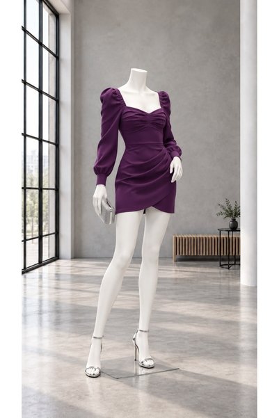 Modafeminen Purple Long Sleeve Mini Dress 582018