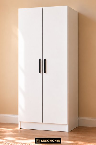 Dekomonte 2 Kapaklı Gardırop Beyaz Askılı Raflı Elbise Dolabı 175x60x40 cm