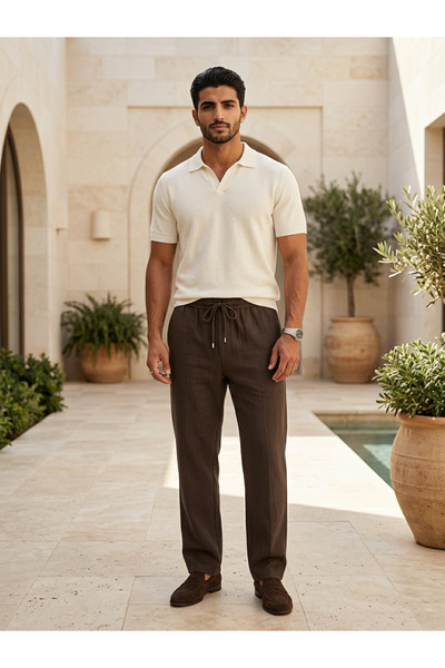 PROJECT 86 Men's Linen Blend Comfortable Cut Pants with Elastic Waist (Lightl...