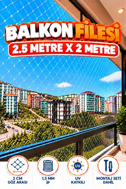 KONAK FİLE 2.5 METRE x 2 METRE Balkon Kuş Koruma Önleme Engelleme Filesi Güvenlik Güvenliği Koruması Filesi Ağı