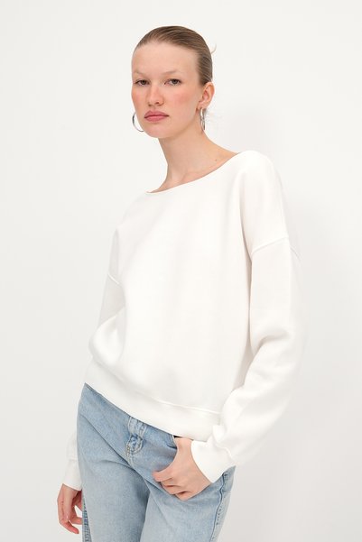Addax Kayık Yaka Şardonlu Sweatshirt S1826