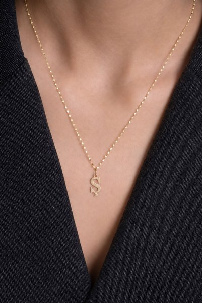 Bayar Gold 14 Ayar Altın Ş Harf Sade Kolye 13.5 mm