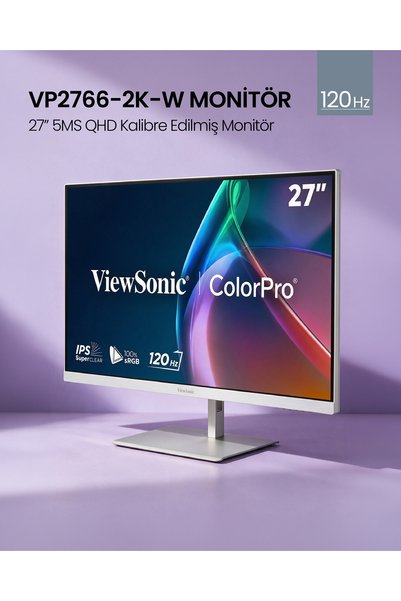ViewSonic VP2766-2K-W 27" 120Hz 2K QHD Pantone Onaylı% 100 sRGB ve 90W USB-C ...