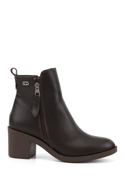 GÖNDERİ(R) Women's Brown Double Zipper Thick Heeled Boots