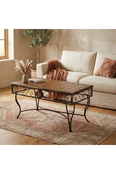 Otantik Çarşı Eskitme Ahşap Dikdörtgen Sehpa 83x45x47 cm.