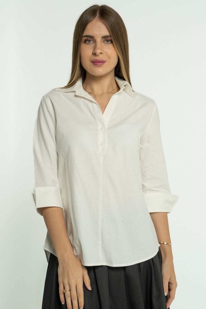 mica Women's Solid Long Sleeve Blouse with Front Buttons