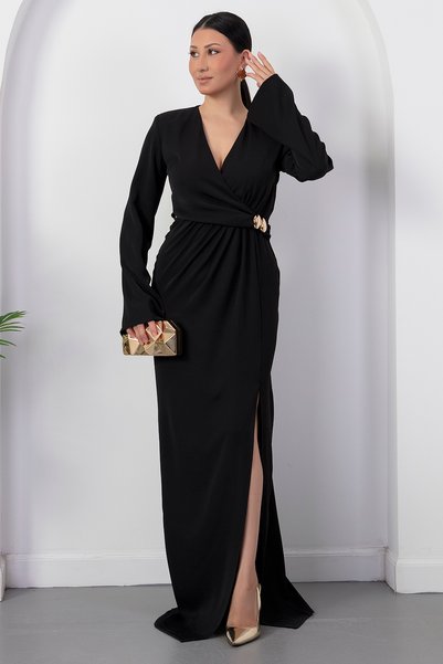 PULLIMM Rochie cu mânecă lungă cu decolteu dublu și fante K-262725