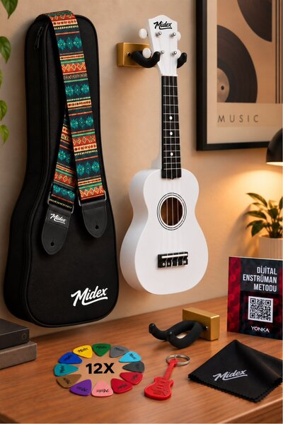 Midex UKX-901WH Λευκό Ουκουλέλε Σοπράνο (Με ιμάντα και θήκη)