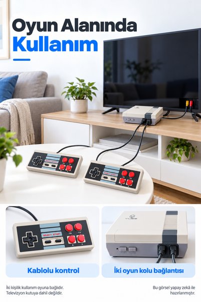 YUES Retro Mini Oyun Konsolu Çift Kablolu Kollu AV TV Bağlantılı Nostaljik Oyun Seti