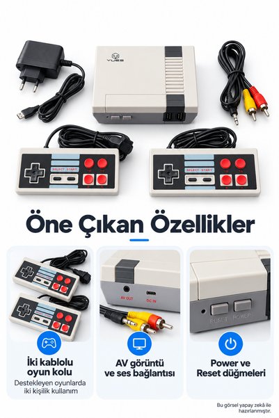 YUES Retro Mini Oyun Konsolu Çift Kablolu Kollu AV TV Bağlantılı Nostaljik Oyun Seti
