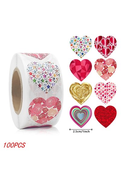 Choice1 C-100pcs 50-500pcs 1inch Red Heart Stickers for Valentine's Day Bakin...
