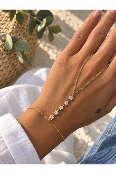 HERCY 14K Gold Renkli Yıldız Şahmeran | Yıldız Taşlı Şahmeran Bileklik | Zirk...