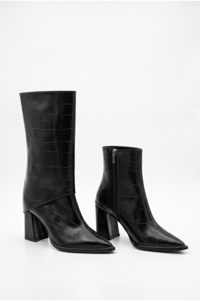 Shoesers أحذية نسائية قصيرة بتصميم كروكو قابلة للارتداء والخلع، بكعب سميك، وم...