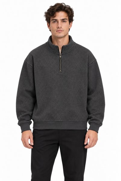 BRZ COLLECTION Unisex Oversize Half-Zip High Collar Patterned Oversize Sweats...