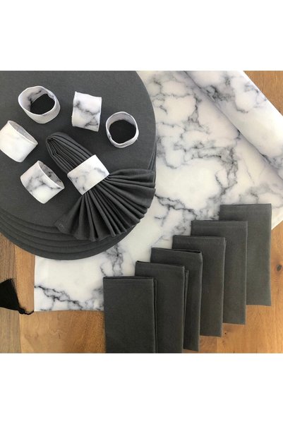 desenizmir American Service, White Marble 6 Plates, 6 Napkins, 6 Napkin Rings...