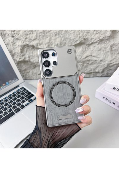 Choice17 Galaxy S25 Ultra Grey Frameless Wood Grain Leather PC Magnetic Case ...