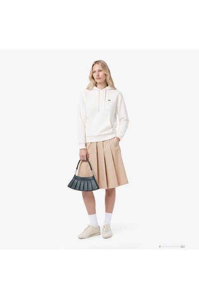 Lacoste Kadın Relaxed Fit Kapüşonlu Beyaz Sweatshirt