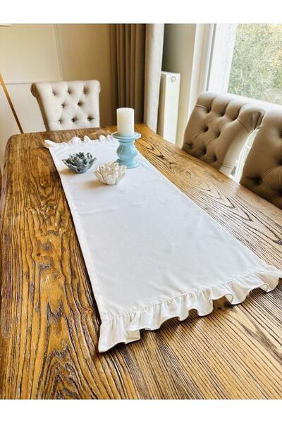 Decamor home İnci Vintage Βελούδινο Χαλάκι με Υφή και Λευκά Βολάν χωρίς Ραφές