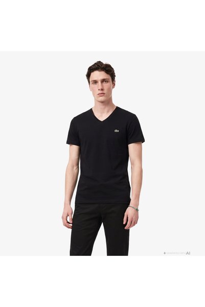 Lacoste Erkek Slim Fit V Yaka Siyah T-Shirt