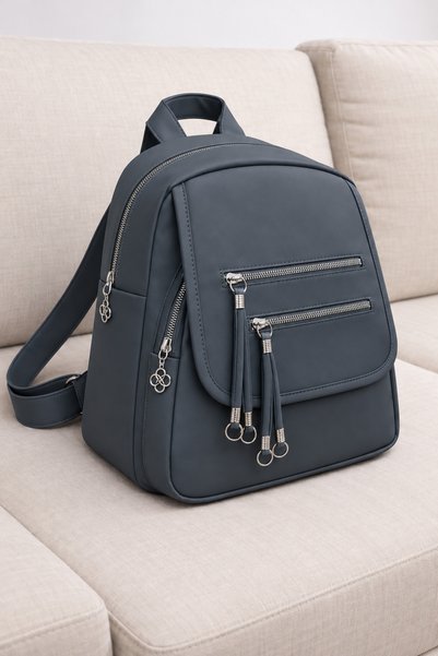 MILANOFOX Rucsac din material textil gri, mini, cu mai multe compartimente, p...