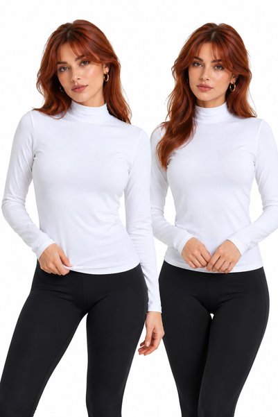 Saade 2-White Women's Half Turtleneck Long Sleeve Body/Blouse - Pack of 2