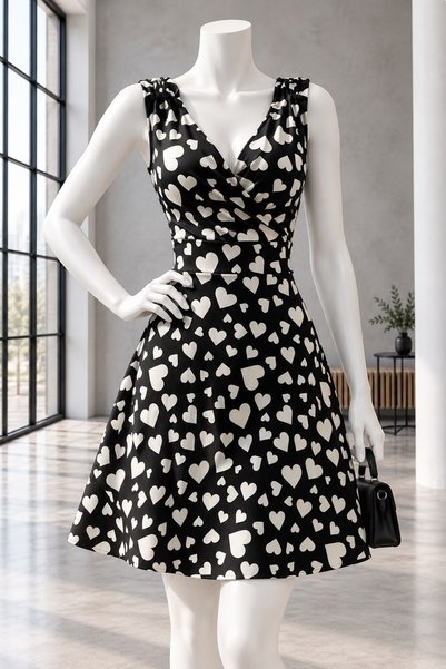 Modafeminen Black Double-Breasted Collared Thick Strap Dress 581404