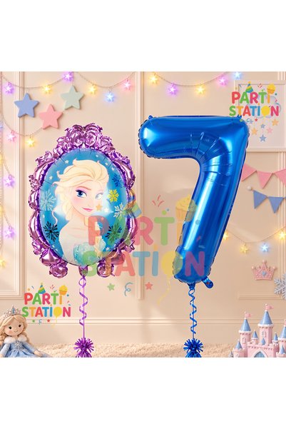 Parti Station مجموعة بالونات عيد ميلاد فروزن بعمر 7 سنوات من فروزن إلسا كونسي...