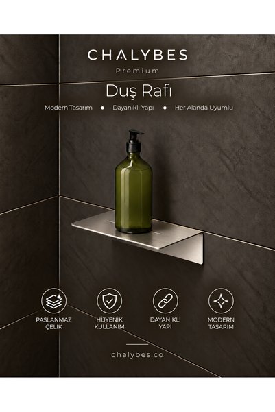 chalybes steel design Paslanmaz Çelik Duş Rafı ve Şampuanlık - Alt Askılı Ban...