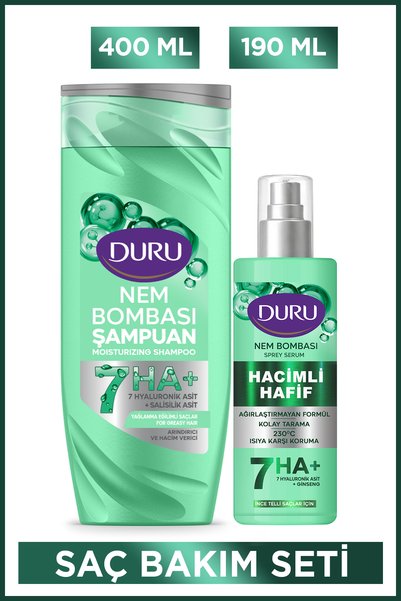 Duru Nem Bombası Arındırıcı&Hacim Verici Şampuan 400 Ml & Sprey Sıvı Krem 190 Ml