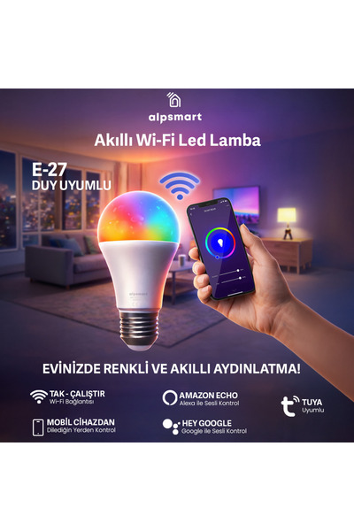 ALPSMART As-8229 Cw Akıllı Wifi Led Lamba Tuya Destekli 9w Ampül