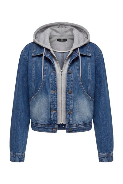 i8 Denim Hooded crop denim jacket