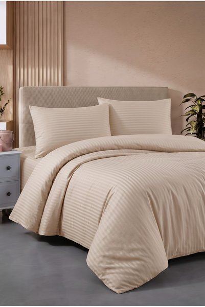 Miabella Home Striped Double Cotton Satin Duvet Cover Set Hotel Type Duvet Co...